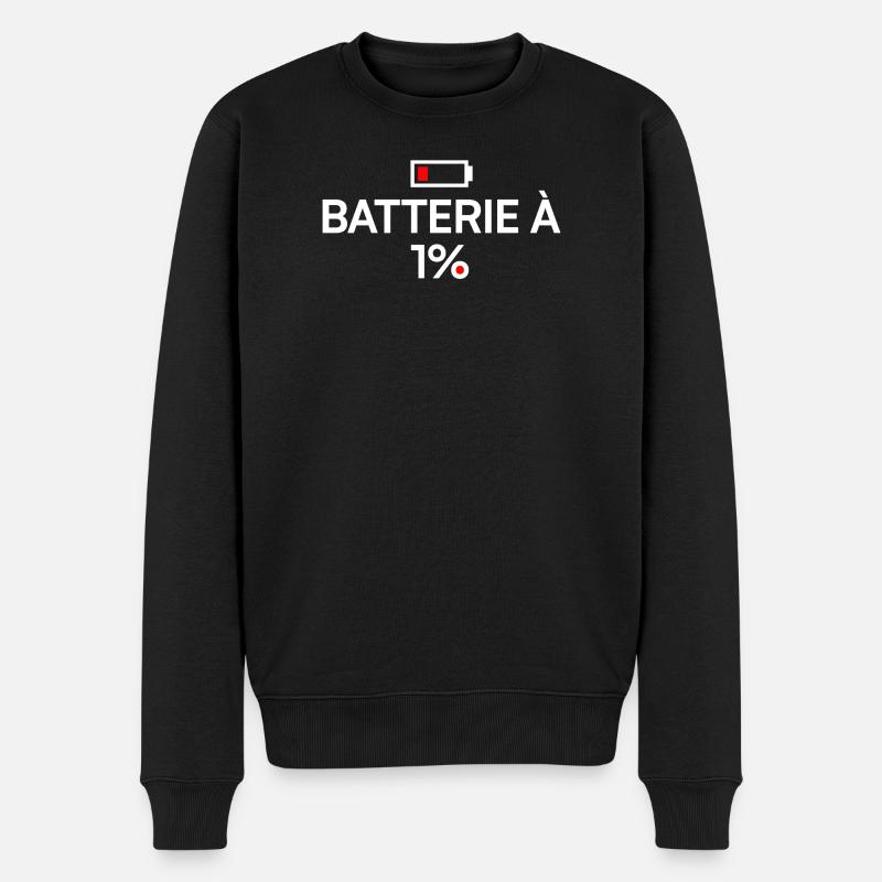 Batterie à 1% humour fatigue moderne - Pull Premium bio Homme - noir