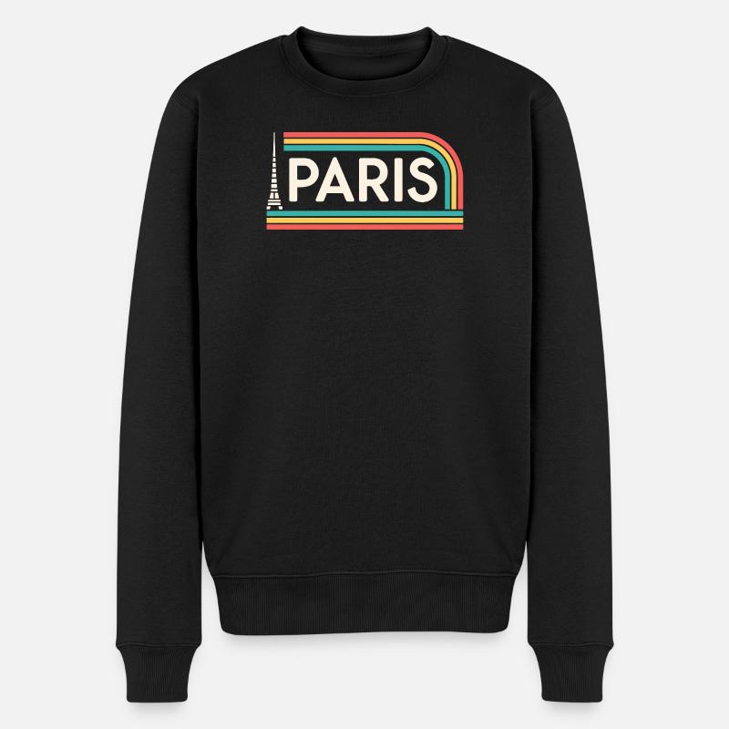 Paris Rainbow Retro - Männer Premium Bio Pullover - Schwarz