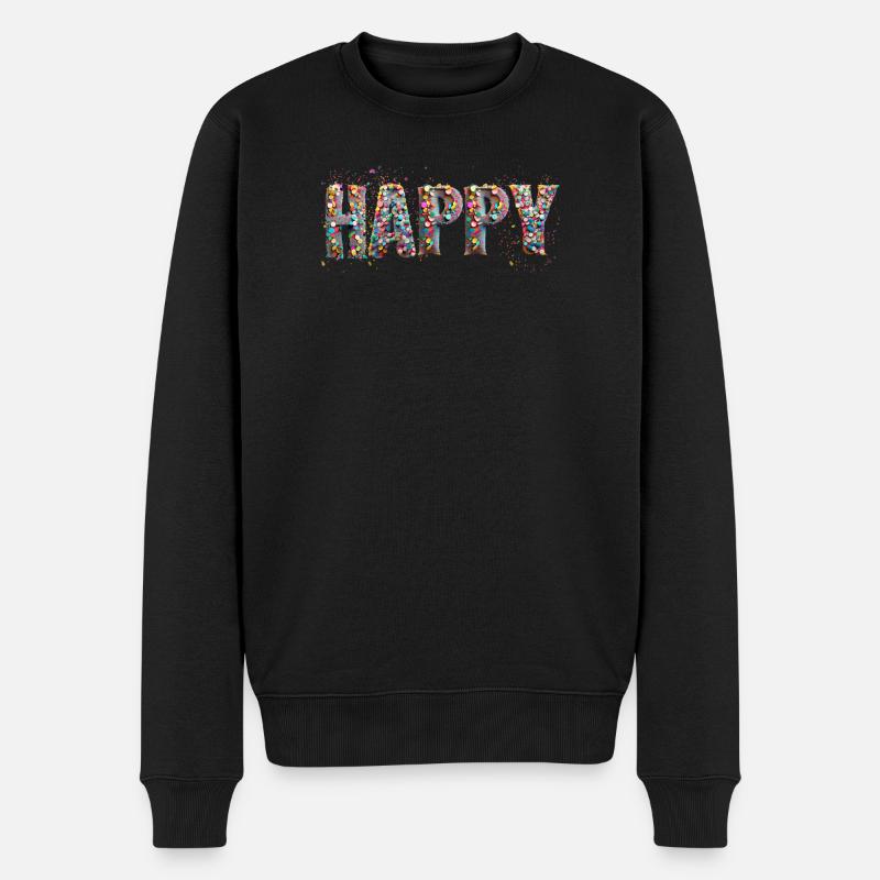 Confettis HAPPY - Pull Premium bio Homme - noir