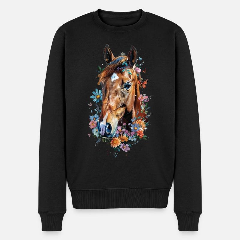 Quarter Pferd - Männer Premium Bio Pullover - Schwarz