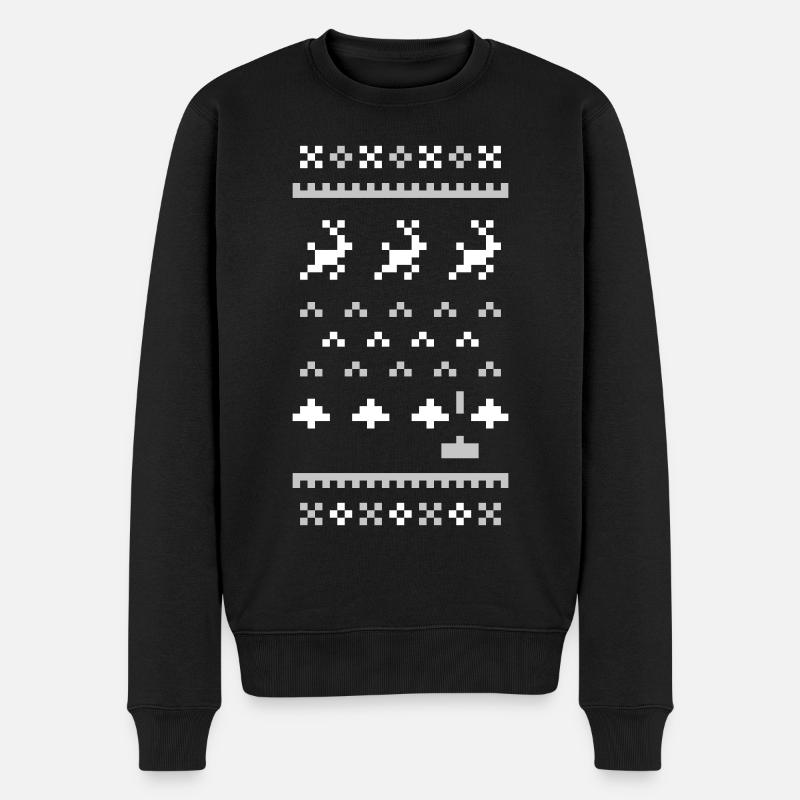 8bit ugly christmas sweater: xmas invaders - Männer Premium Bio Pullover - Schwarz