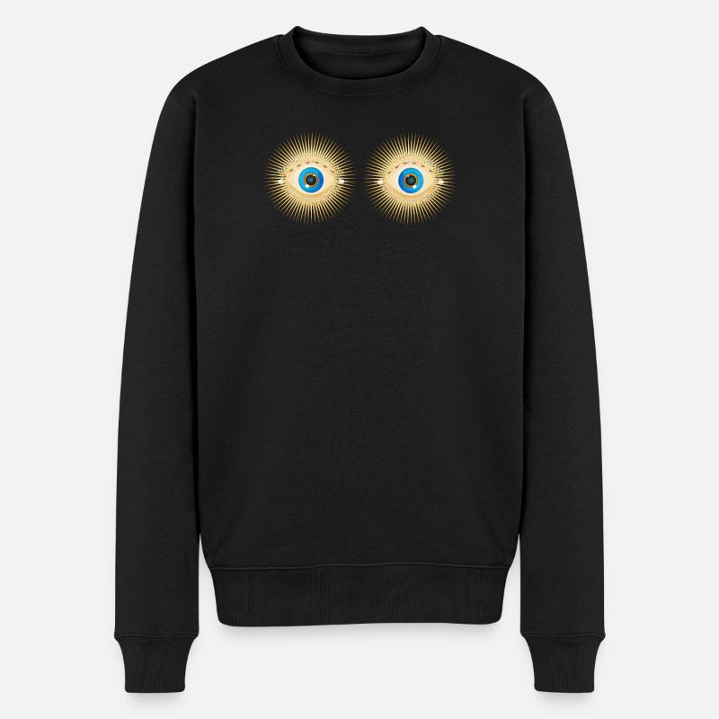 Goldene Augen mit strahlend blauen Pupillen - Männer Premium Bio Pullover - Schwarz