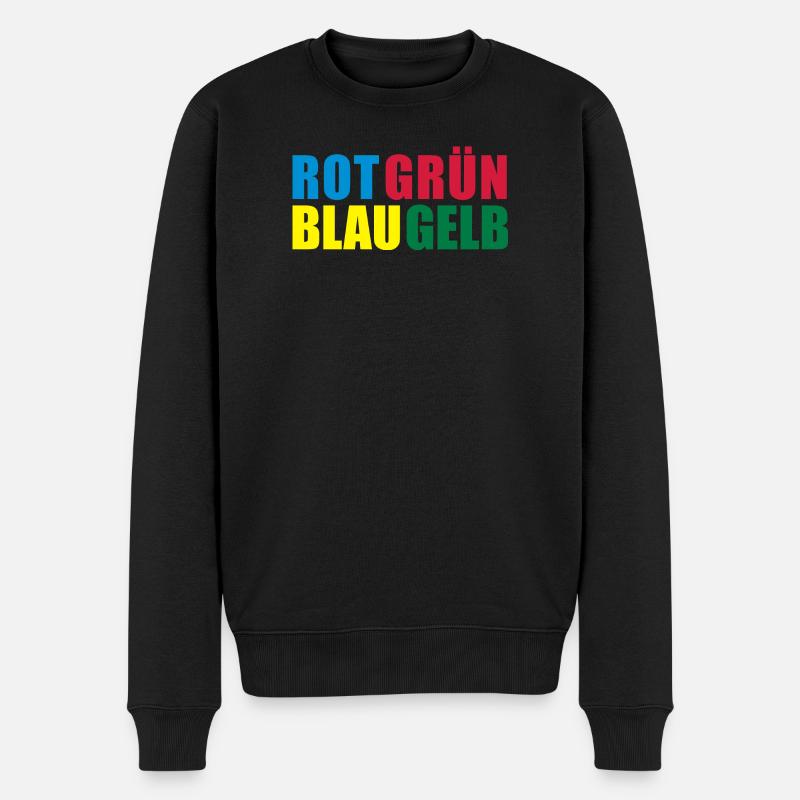 Rot Grün Blau Gelb Wortspiel Spruch - Männer Premium Bio Pullover - Schwarz