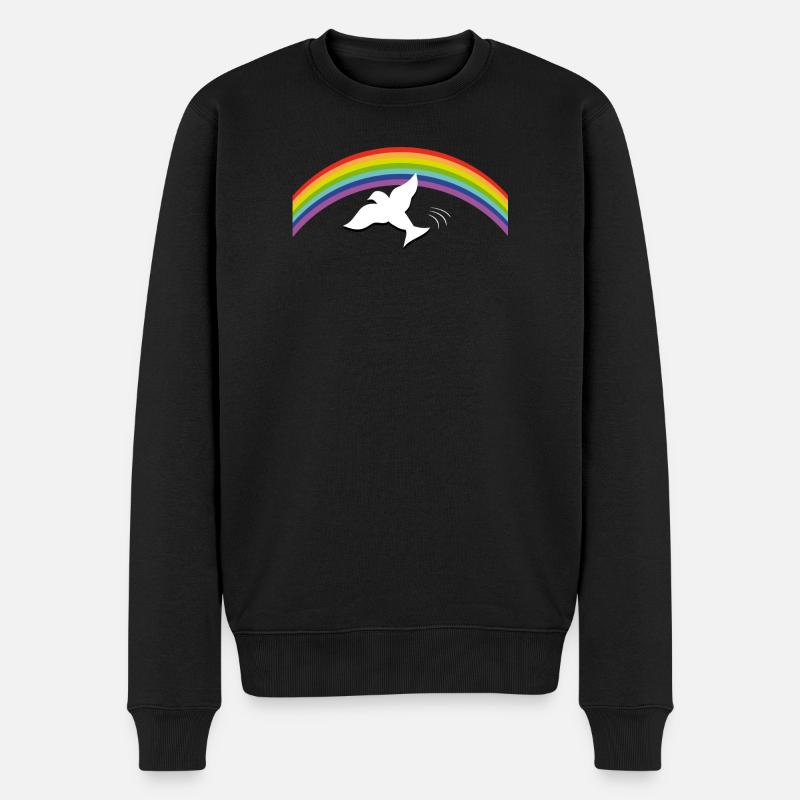 RAINBOW Regenbogen with peace dove - Männer Premium Bio Pullover - Schwarz