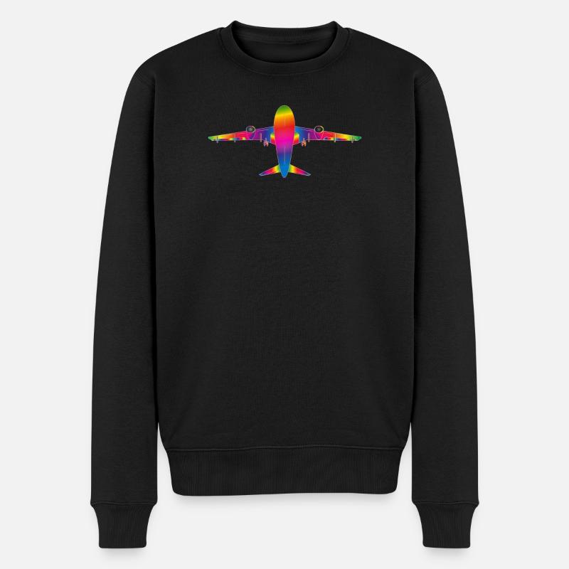 Flugzeug in Regenbogenfarben - Männer Premium Bio Pullover - Schwarz