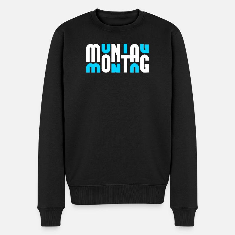 Motif Monday Blanc/Cyan - Pull Premium bio Homme - noir