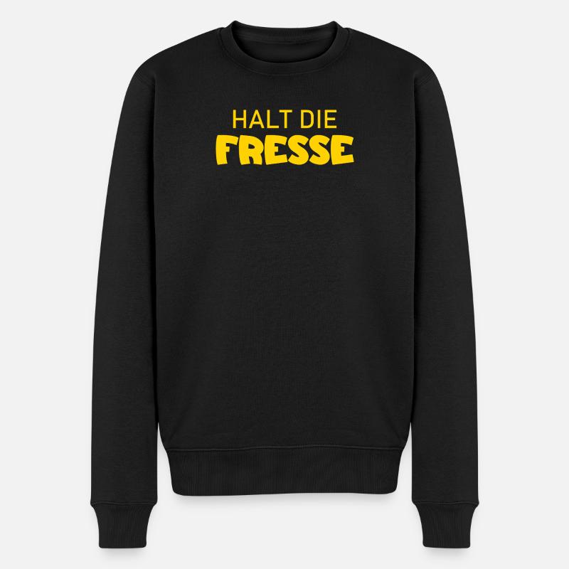 Halt die Fresse - Cooler Spruch - Männer Premium Bio Pullover - Schwarz