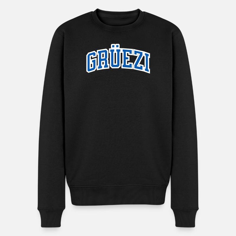 Grüezi in blau mit weissem Rand, Schweiz hallo - Männer Premium Bio Pullover - Schwarz
