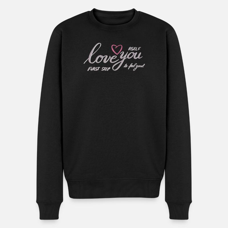 Liebe dich Selbst Herz Motiv - Männer Premium Bio Pullover - Schwarz