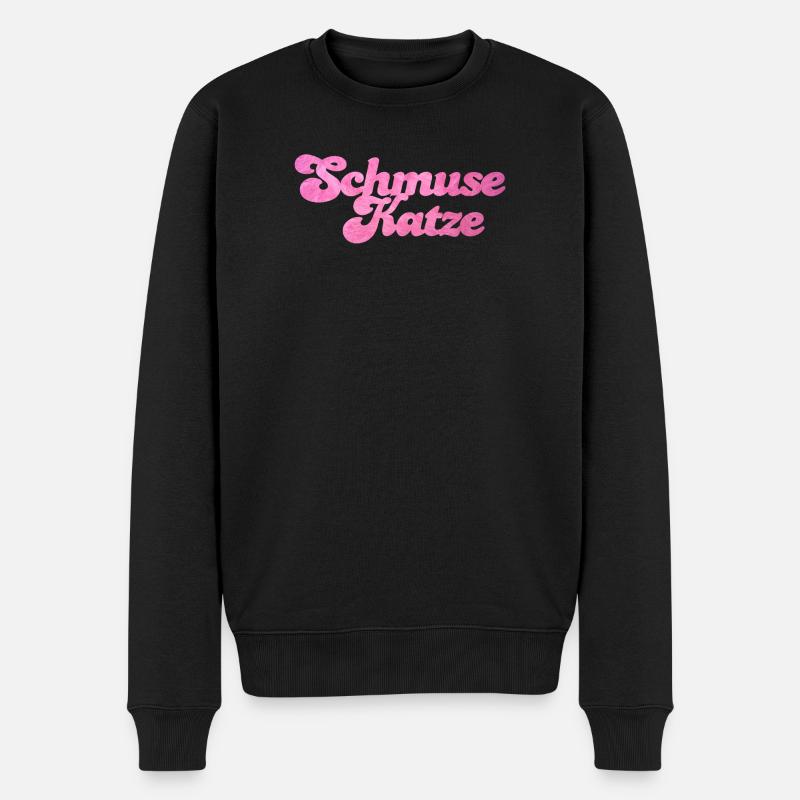 Schmusekatze Katze Handschrift Fell flauschig - Männer Premium Bio Pullover - Schwarz