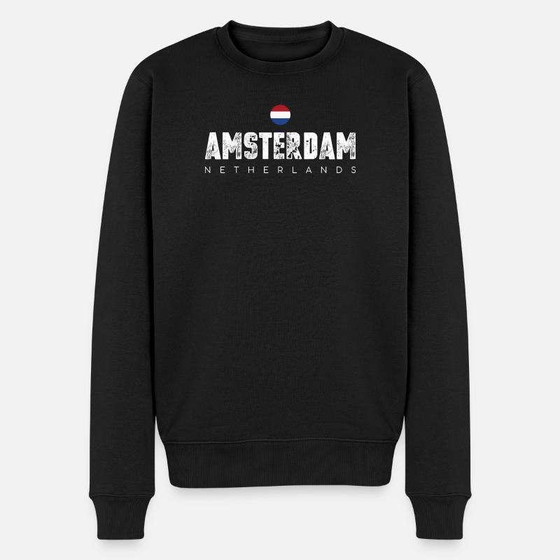 Amsterdam Typographie audacieuse en détresse - Pull Premium bio Homme - noir