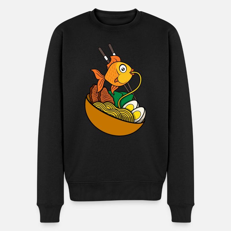 Poisson rouge mangeant des nouilles ramen | - Pull Premium bio Homme - noir