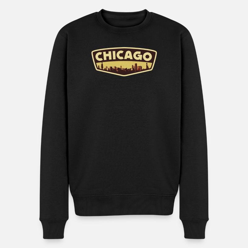 Badge rétro Chicago Skyline - Pull Premium bio Homme - noir