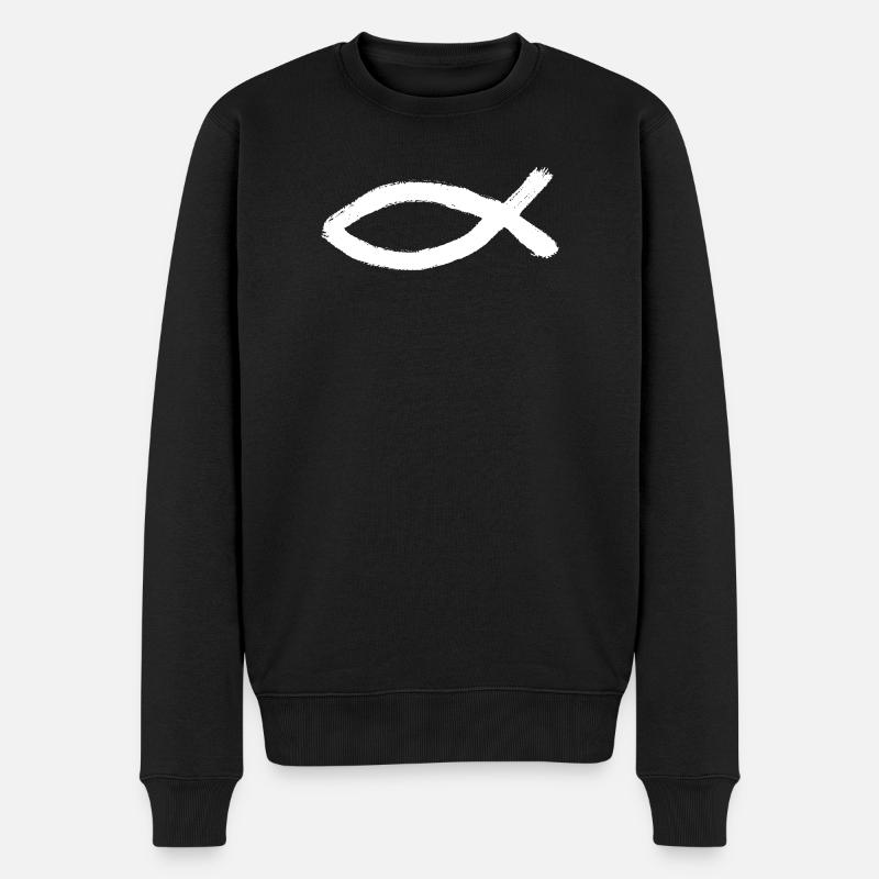 Jesusfisch weiß Ichthys Fisch Jesus - Männer Premium Bio Pullover - Schwarz