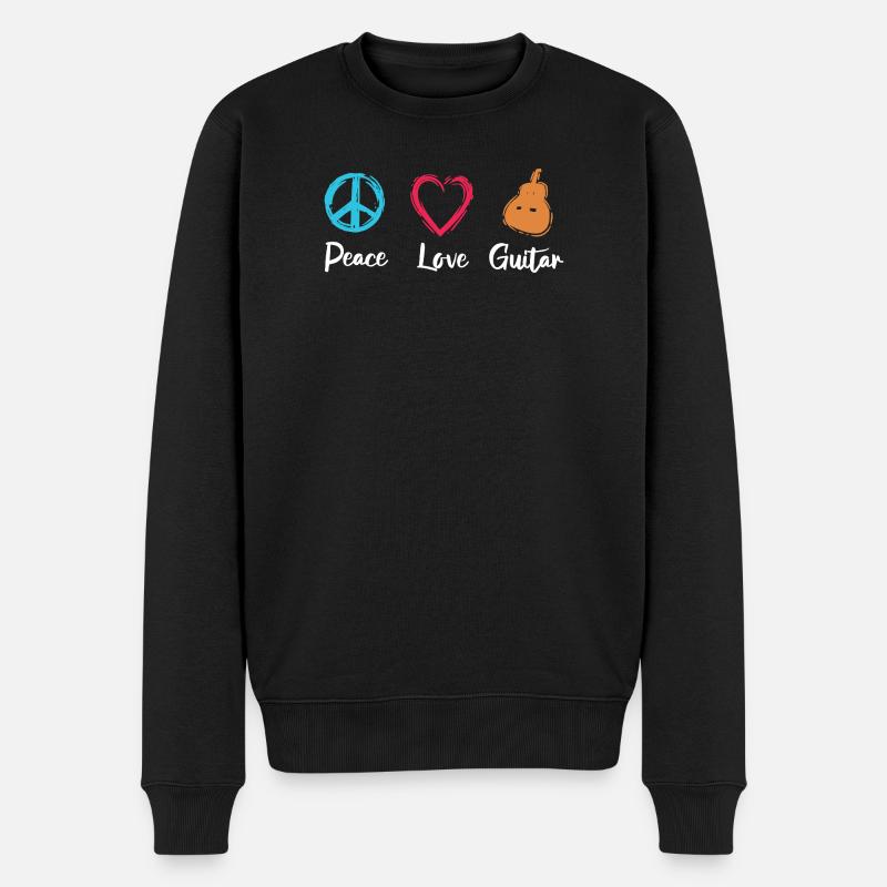 Frieden Liebe Gitarre - Männer Premium Bio Pullover - Schwarz