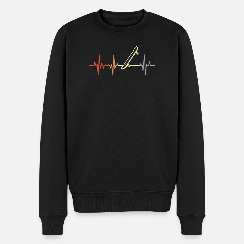 Retro Skateboard Herzschlag - Männer Premium Bio Pullover - Schwarz