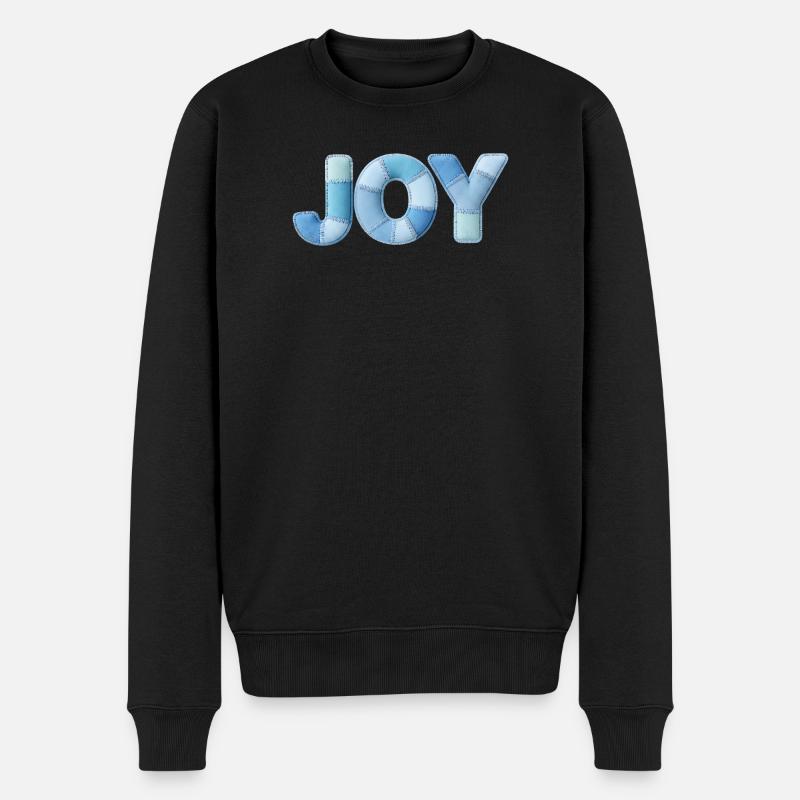 Lettrage Joyeuse en patchwork bleu - Pull Premium bio Homme - noir