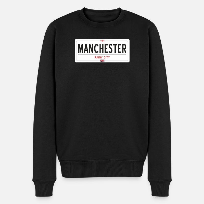 Ortsschild von Manchester - Männer Premium Bio Pullover - Schwarz