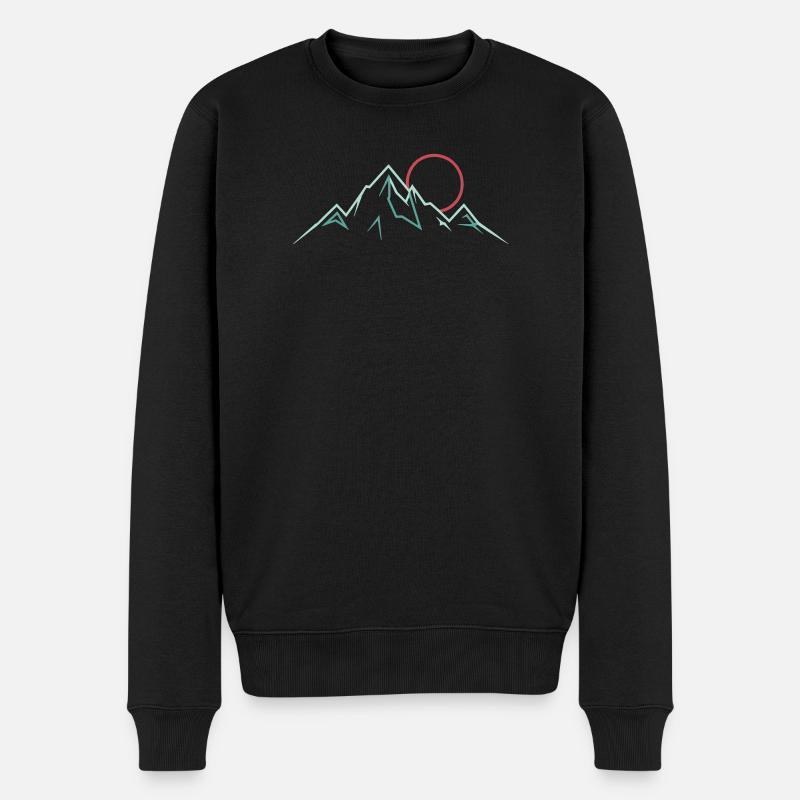 Minimalistische Bergkette mit aufgehender Sonne - Männer Premium Bio Pullover - Schwarz