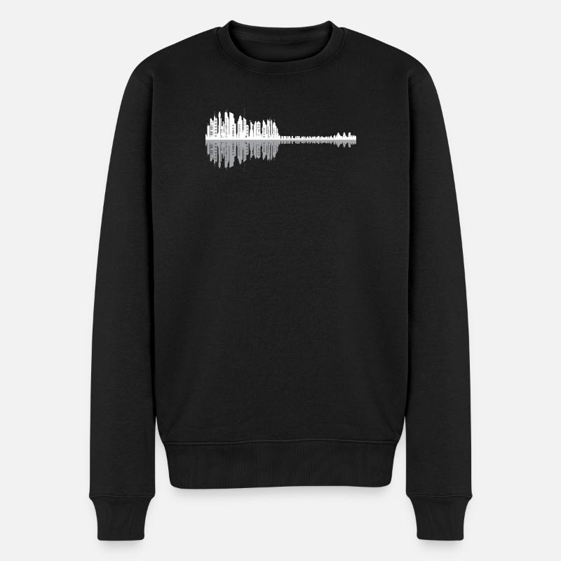 Urban Guitar Skyline - Männer Premium Bio Pullover - Schwarz