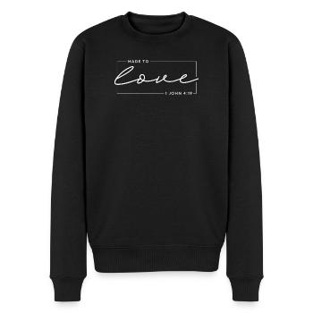 Zum Lieben gemacht - 1. Johannes 4,19 - Christian Design - Männer Premium Bio Pullover - Schwarz - Vorne - Nico (187cm)