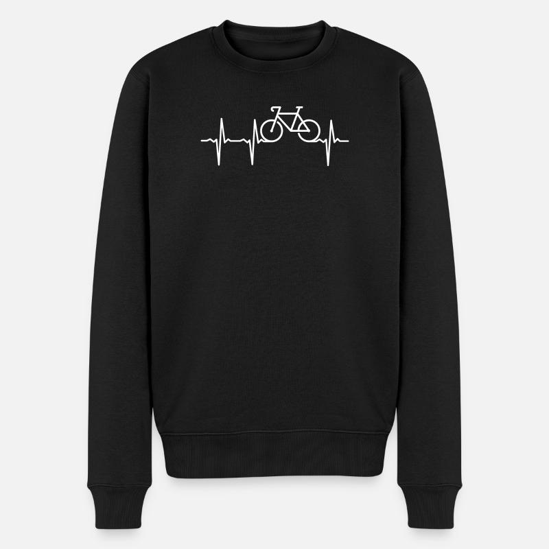 Radfahrende Herzschlag-Fahrradsilhouette - Männer Premium Bio Pullover - Schwarz