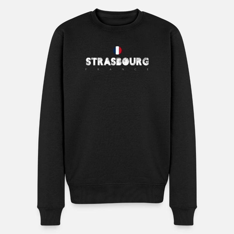 Straßburg Distressed Flagge Typografie - Männer Premium Bio Pullover - Schwarz