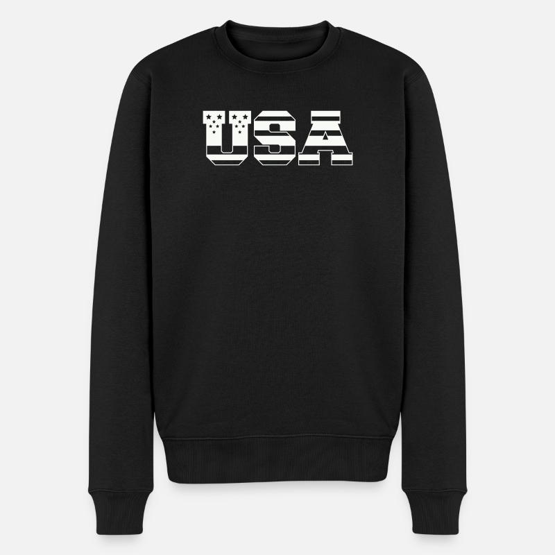 USA Blockschrift Retro Patriotisch - Männer Premium Bio Pullover - Schwarz