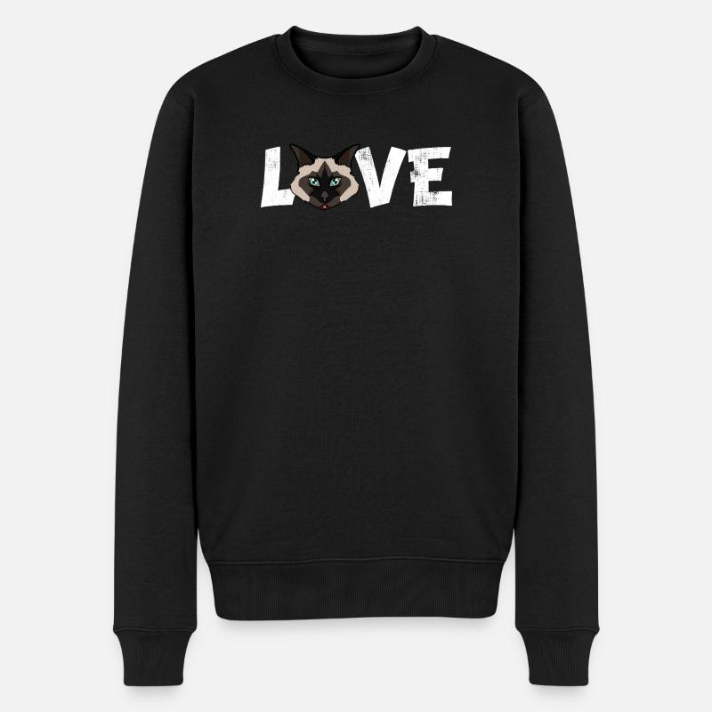 Birman-Katzen-Liebe lustige Rasse-Illustration - Männer Premium Bio Pullover - Schwarz