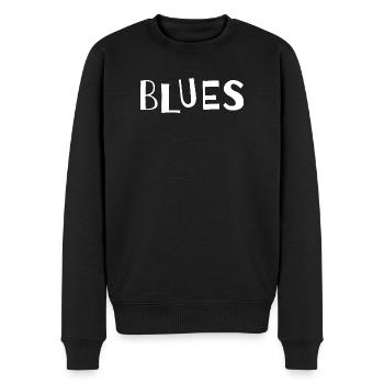Distressed Blues Typografie - Männer Premium Bio Pullover - Schwarz - Vorne - Nico (187cm)