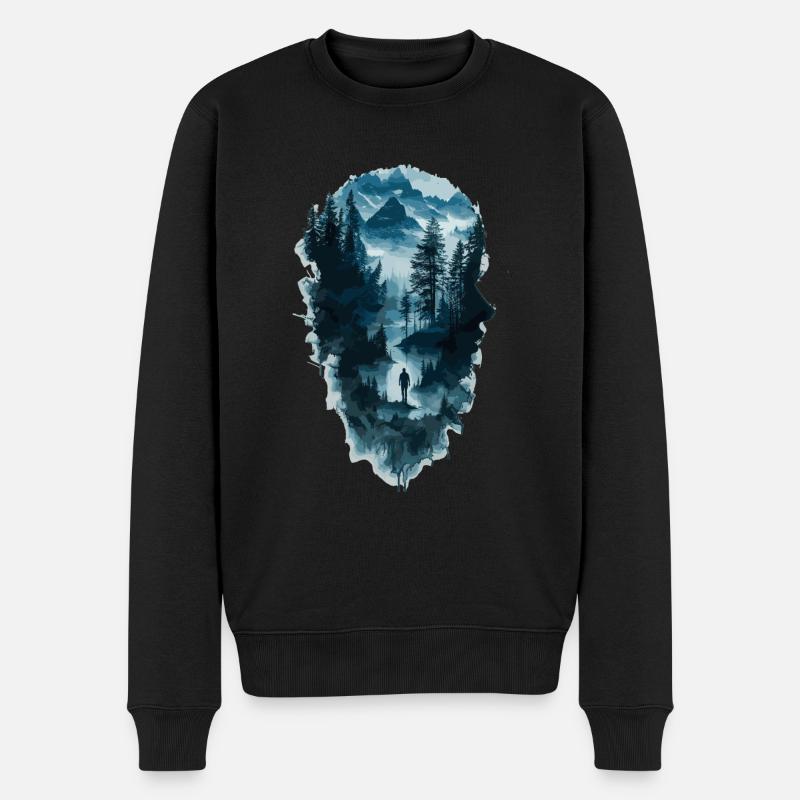 Natur Silhouette Wald Frau - Männer Premium Bio Pullover - Schwarz