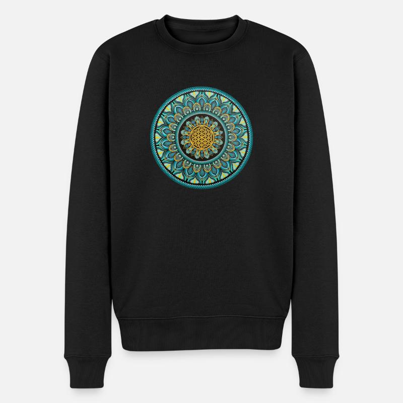 Blume des Lebens | Heilige Geometrie | Blau und Gold - Männer Premium Bio Pullover - Schwarz
