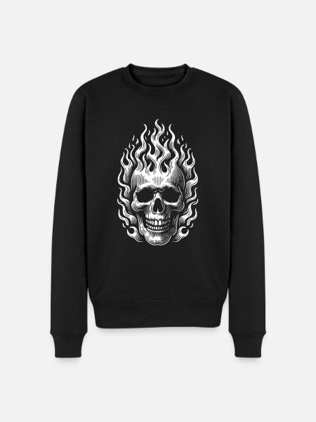 Skull with Flames Burning Skull - Men's Premium Organic Jumper - black