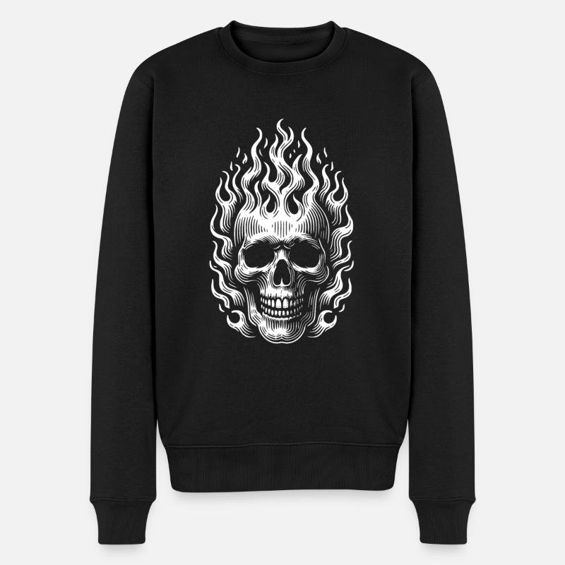 Skull mit Flammen brennender Skull - Männer Premium Bio Pullover - Schwarz