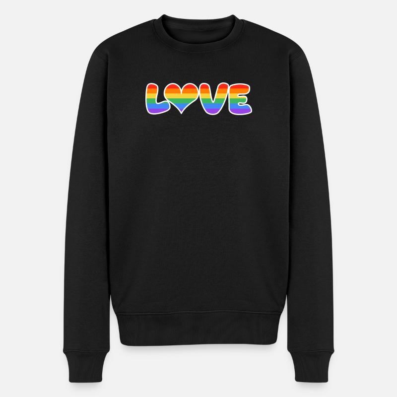 RegenbogenLiebe Schriftzug - Männer Premium Bio Pullover - Schwarz