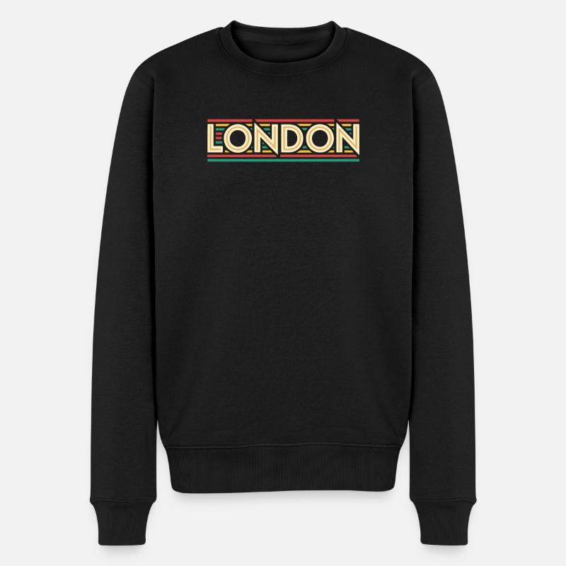 LONDON Retro-Neon auf farbigen Streifen - Männer Premium Bio Pullover - Schwarz
