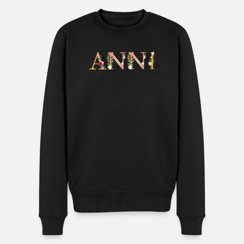 ANNI Name mit Blumen geschmückt - Männer Premium Bio Pullover - Schwarz