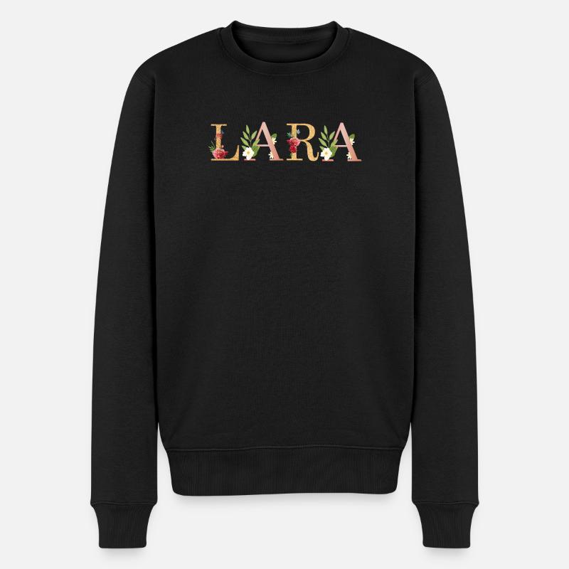 LARA Namenskunst mit gestickten Blumen - Männer Premium Bio Pullover - Schwarz