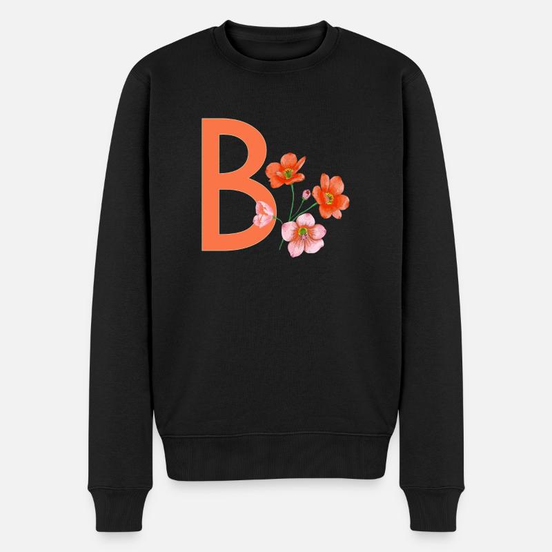 B mit Blumen - Männer Premium Bio Pullover - Schwarz