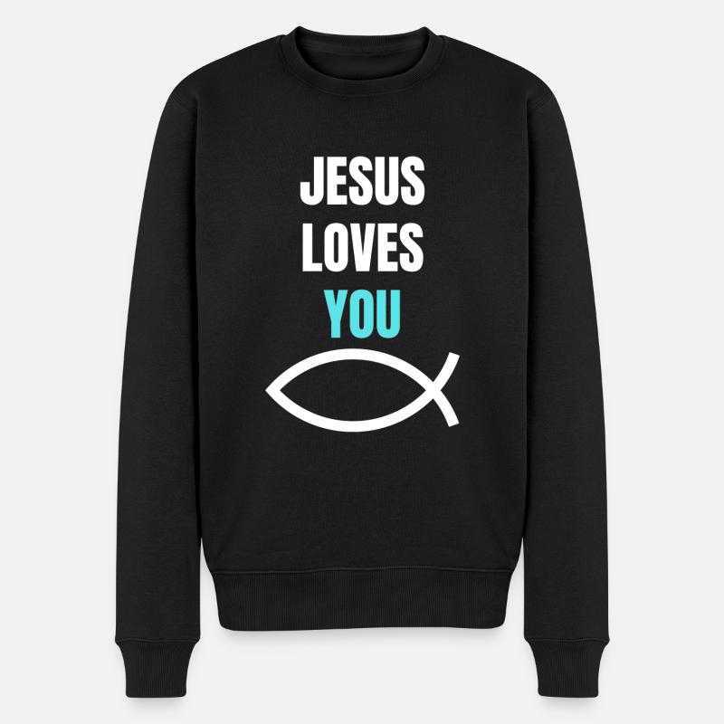 Jésus t’aime Cadeau de poisson chrétien - Pull Premium bio Homme - noir