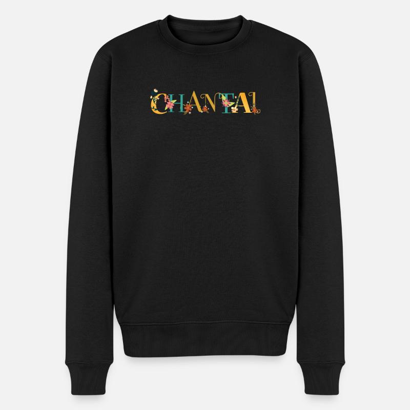 CHANTAL Nom Art avec fleurs brodées - Pull Premium bio Homme - noir