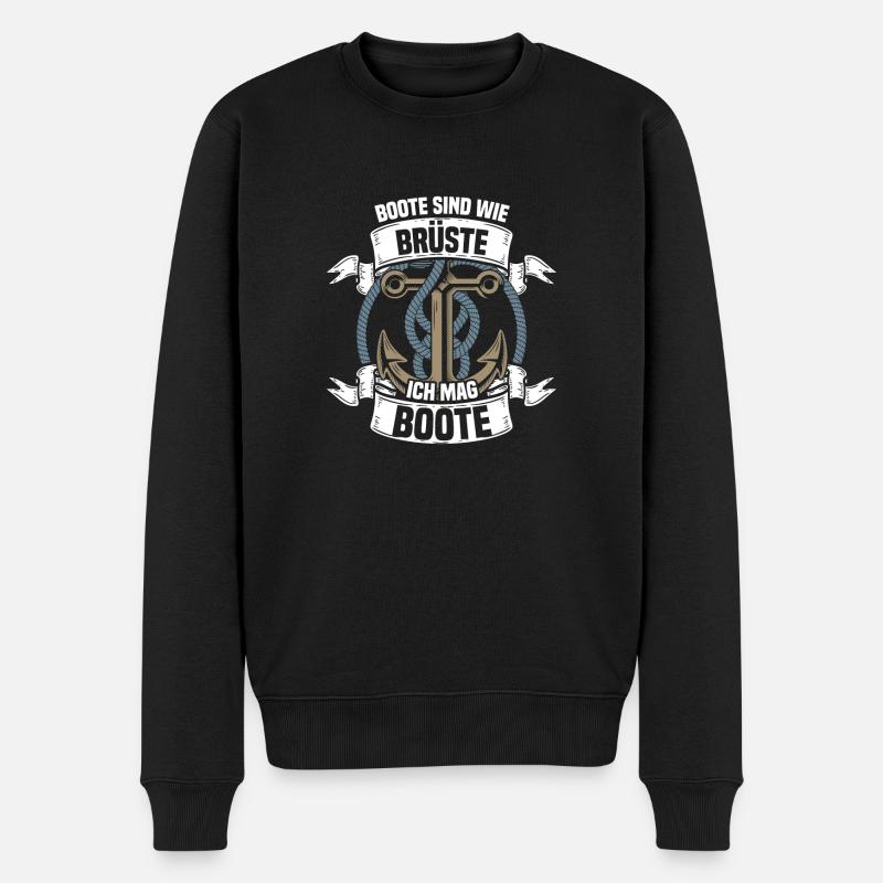 Ich mag Boote Segler Segeln Kapitän - Männer Premium Bio Pullover - Schwarz