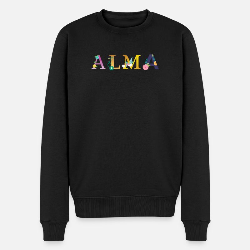 ALMA Name mit Blumen geschmückt - Männer Premium Bio Pullover - Schwarz