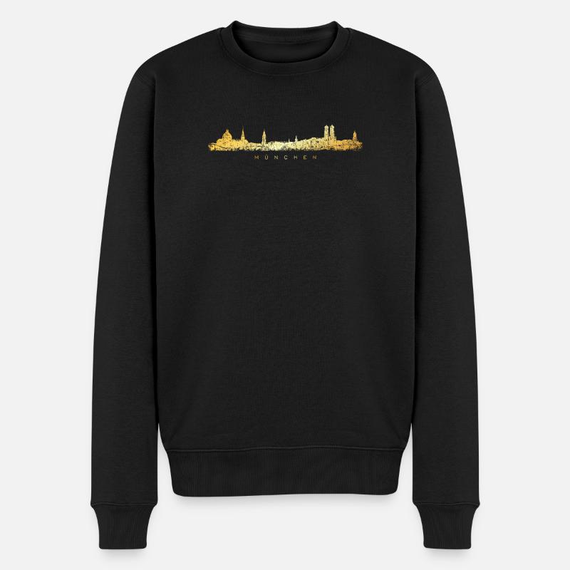 Münchener Skyline (Vintage/Goldgelb) München - Männer Premium Bio Pullover - Schwarz