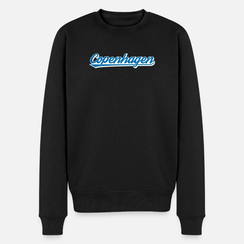 Lettrage de Copenhague Graphique bleu-blanc - Pull Premium bio Homme - noir