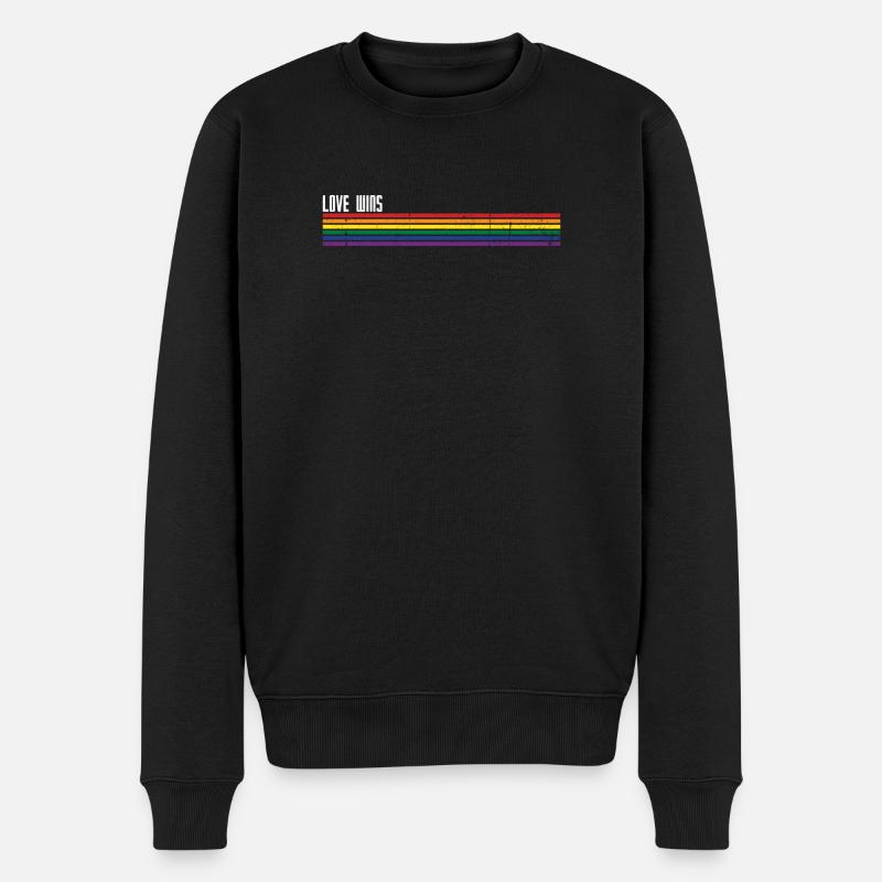 Regenbogen Streifen Pride Overlay - Männer Premium Bio Pullover - Schwarz