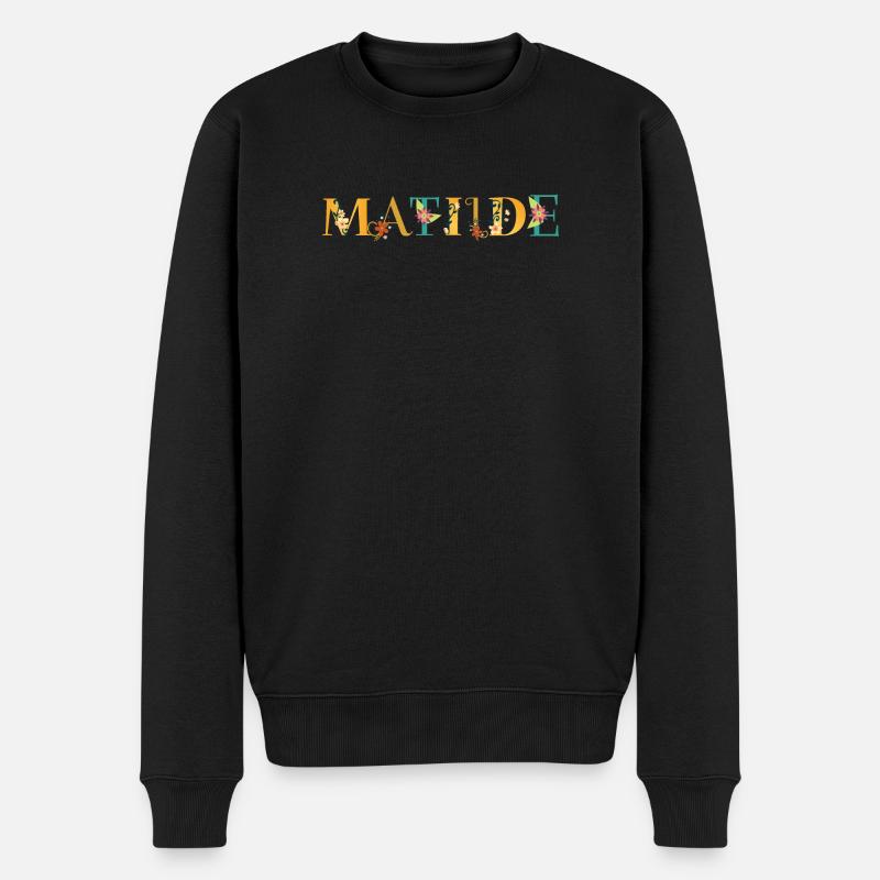 MATILDE Namenskunst mit Blumen gestickt - Männer Premium Bio Pullover - Schwarz