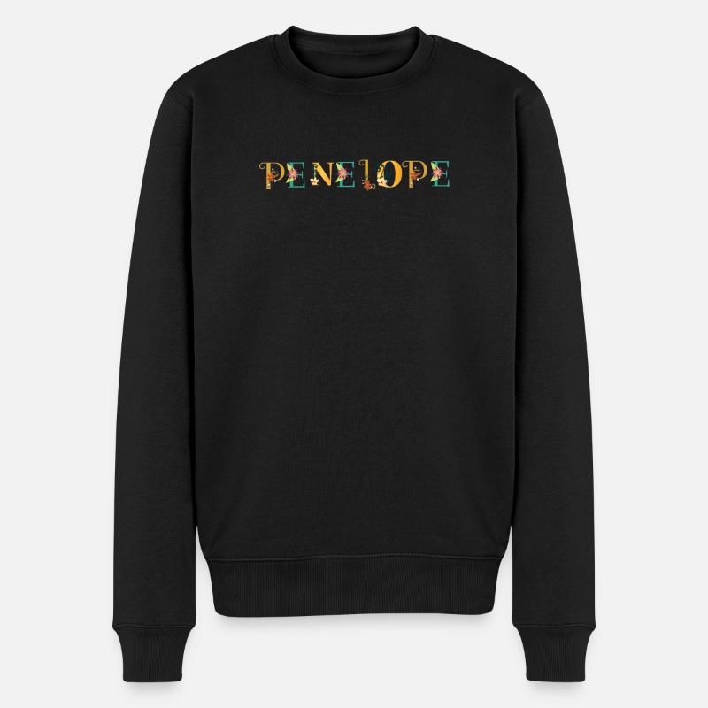 PENELOPE Namenskunst mit gestickten Blumen - Männer Premium Bio Pullover - Schwarz