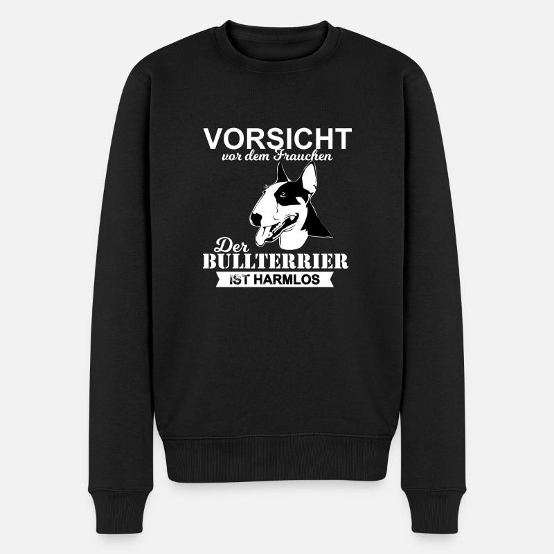 vorsicht vor dem frauchen Bullterrier - Männer Premium Bio Pullover - Schwarz