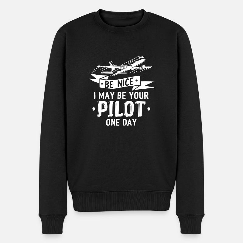 Vintage Pilot - Männer Premium Bio Pullover - Schwarz